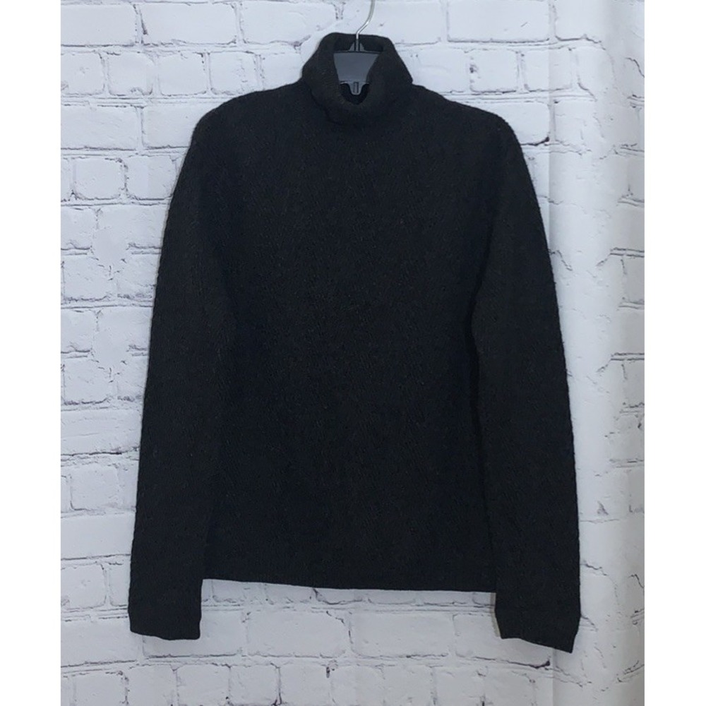 Banana Republic Turtleneck Sweater Womens Medium Grey Wool Herringbone Pullover
